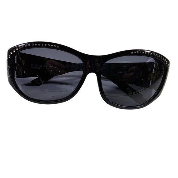Solar Shield sunglasses Black Rhinestone Womens Polarized Summer vacation - Picture 1 of 7